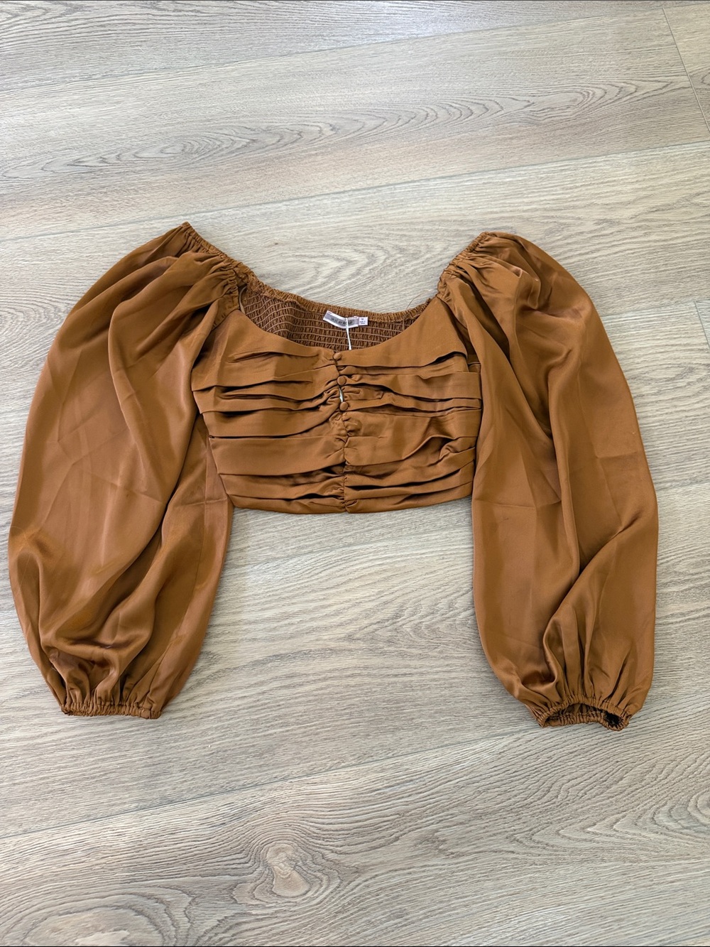 Puff-Sleeve Cropped Blouse in Rust